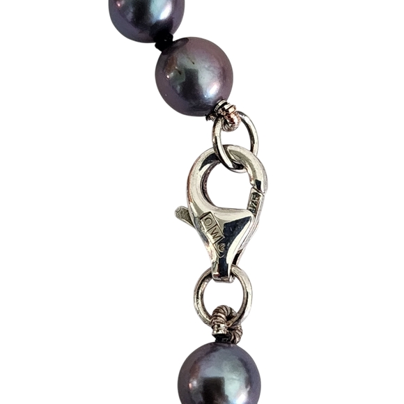Peacock Blue Pearl Necklace 925 Sterling Silver Clasp Hand Knotted A0039 - Picture 11 of 15